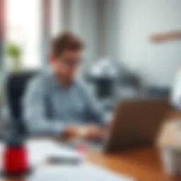 A person sitting at a desk, reviewing notes and a laptop for prompt engineering interview preparation.