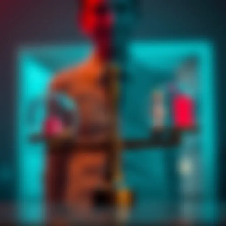 A person weighing options on a scale with icons representing benefits and drawbacks of a feature