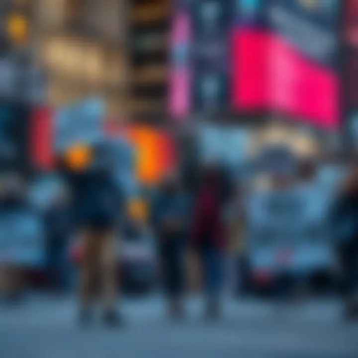 Protest Against Mass Surveillance A group of people holding banners and signs protesting against mass surveillance technologies in an urban setting.