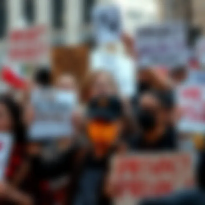 A group of activists holding signs demanding stronger privacy protections, with frustrated expressions, in a public rally