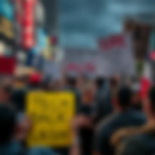 People holding signs during a protest against AI and social media influence
