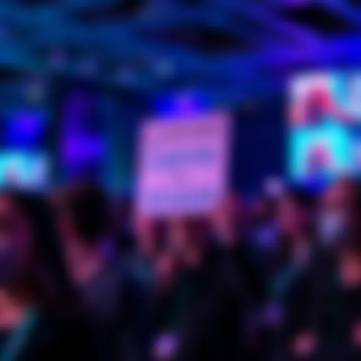 A protester holds a sign at Canva’s AI Vision event in London, surrounded by attendees looking surprised.
