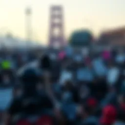A large crowd of protesters holding signs against AI technology in San Francisco.