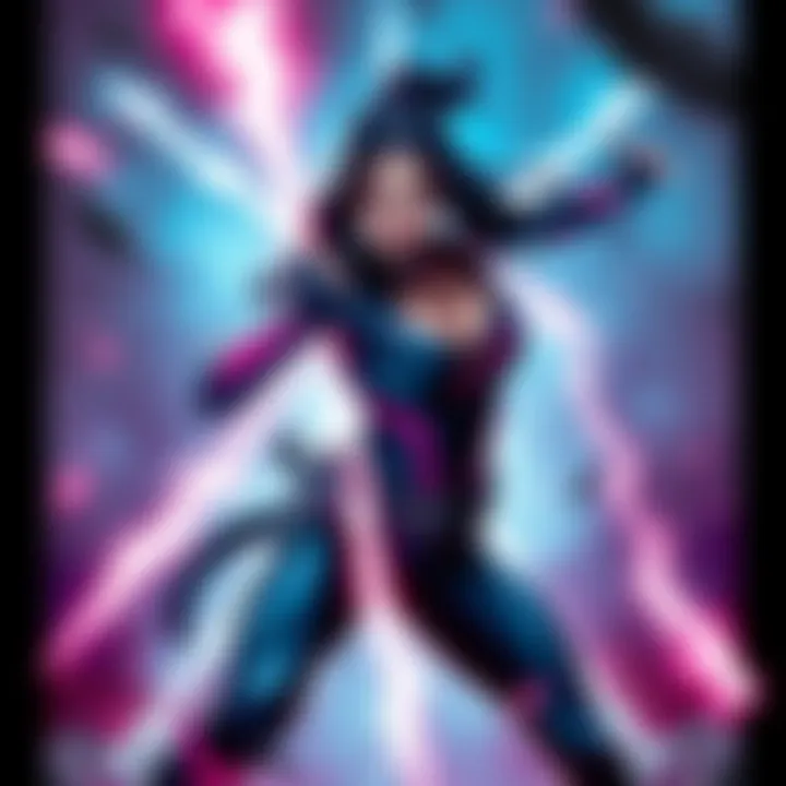 Psylocke using her psychic powers in a dynamic pose with martial arts stance