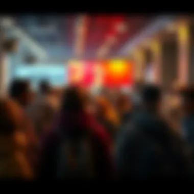 A group of diverse people expressing concern and discussing recent events in a public space.