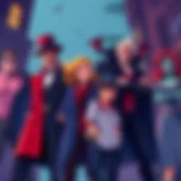 Colorful illustration of iconic characters like Sherlock Holmes and Count Dracula standing together, representing public domain figures from literature and animation.
