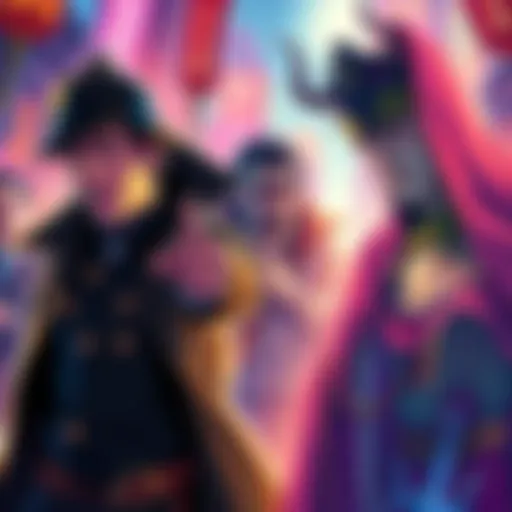 Illustration of famous public domain characters like Sherlock Holmes, Dracula, and King Arthur in a vibrant scene