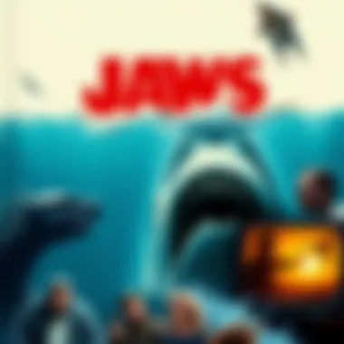 Public Domain Works A collage featuring the iconic Jaws book cover and scenes from Gamera movies, highlighting unique public domain materials.