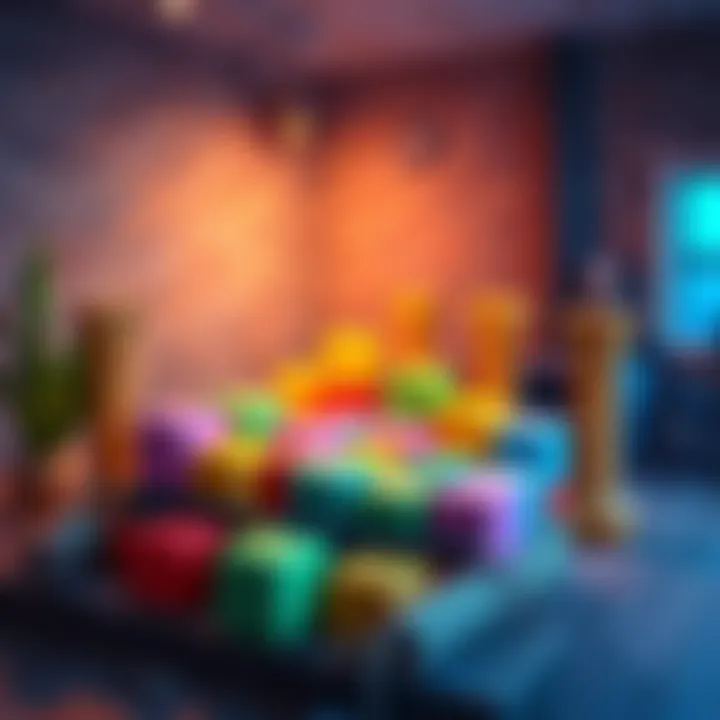 A cozy scene featuring colorful blocks being packed in a game setting, inviting players to try the demo with 5 free levels.