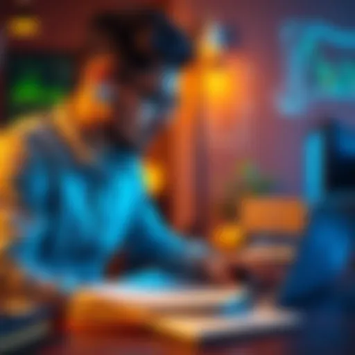 A person studying Python coding with a laptop and notes for data analysis and model training