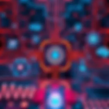 A futuristic quantum computer surrounded by visualizations representing artificial intelligence and energy efficiency.