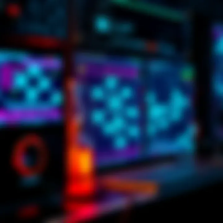 A quantum computer displaying data related to chemical structures alongside visualizations of molecules, symbolizing advancements in AI training for chemistry.