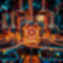 A futuristic quantum computer with glowing wires and circuits, showcasing its advanced technology, surrounded by visual representations of data processing and problem solving.