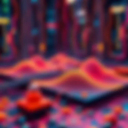 A quantum computer visual representation with game maps being generated around it, illustrating the Wave Function Collapse algorithm.
