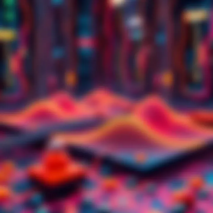 A quantum computer visual representation with game maps being generated around it, illustrating the Wave Function Collapse algorithm.