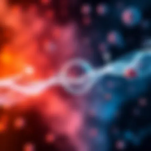 A visual representation of quantum entanglement illustrating interconnected particles with waves and arrows showing information transfer.
