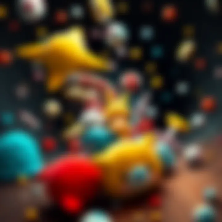 A colorful mix of quirky items like plushies and household objects swirling into a black hole, creating a fun and chaotic scene.