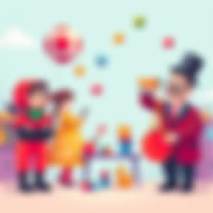 A colorful illustration showing whimsical sorting algorithms, featuring characters like a patient figure for Wait Sort and a stern figure for Stalin Sort, all sorting playful objects in a fun way.