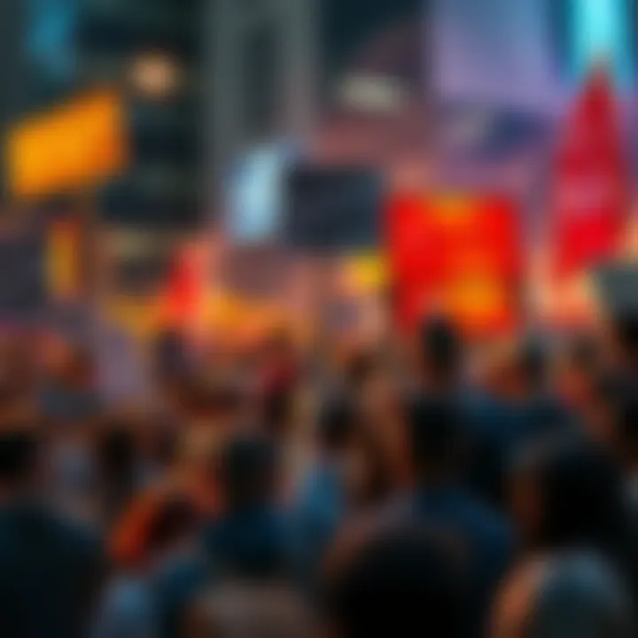 A large crowd of protesters holding signs against QuitGPT, expressing concerns about technology and military partnerships.