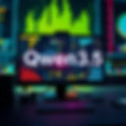 A digital representation of the Qwen3.5 open-source AI, showcasing its innovative features on a computer screen with data visualization elements.