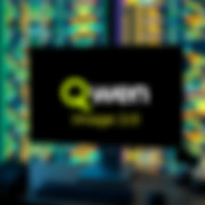 The Qwen Image 2.0 logo displayed on a computer screen with a blurred background, symbolizing its release on API platforms.