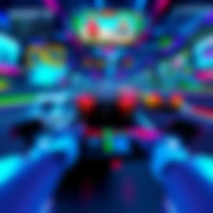 A racing game screen showcasing colorful visual effects with dynamic camera angles and responsive UI elements enhancing the gameplay experience.