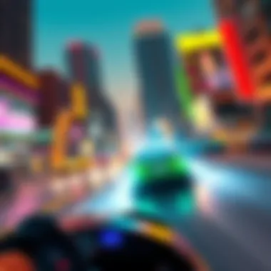 A player racing through a vibrant city with stunts and gigs, inspired by THPS and Crazy Taxi.