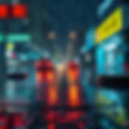 A vivid 3D scene showing wet surfaces during heavy rain, with glistening puddles and water reflections.