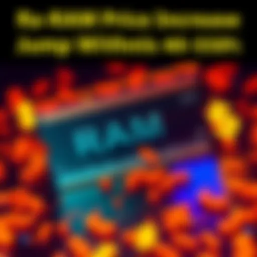 A graphic showing rising RAM prices with a computer chip and dollar signs in the background.