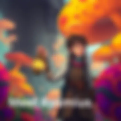 Rasmius, a character holding a colorful lantern, surrounded by fungal scenery in Heart of Mycelium