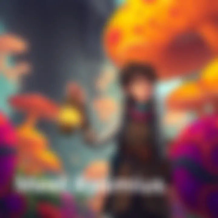 Rasmius, a character holding a colorful lantern, surrounded by fungal scenery in Heart of Mycelium