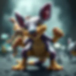 A Rattata stands ready for battle, showcasing its purple fur and sharp teeth, with a background that suggests an intense Pokémon battle scene.