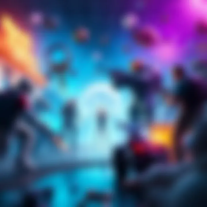 A vibrant digital scene showcasing various game assets like characters, environments, and tools used in a video game, emphasizing their real-time application for developers and gamers.