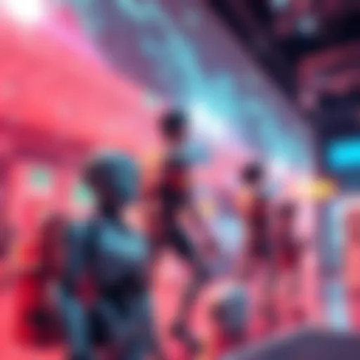 A scene showcasing lifelike AI-generated animation with vibrant characters and detailed backgrounds, portraying a futuristic setting.