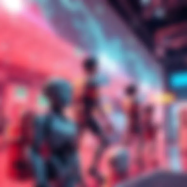 A scene showcasing lifelike AI-generated animation with vibrant characters and detailed backgrounds, portraying a futuristic setting.