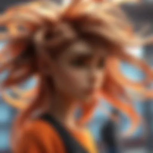 Realistic Animation Hair A character with flowing, lifelike hair in an animated scene, showcasing advanced hair physics.