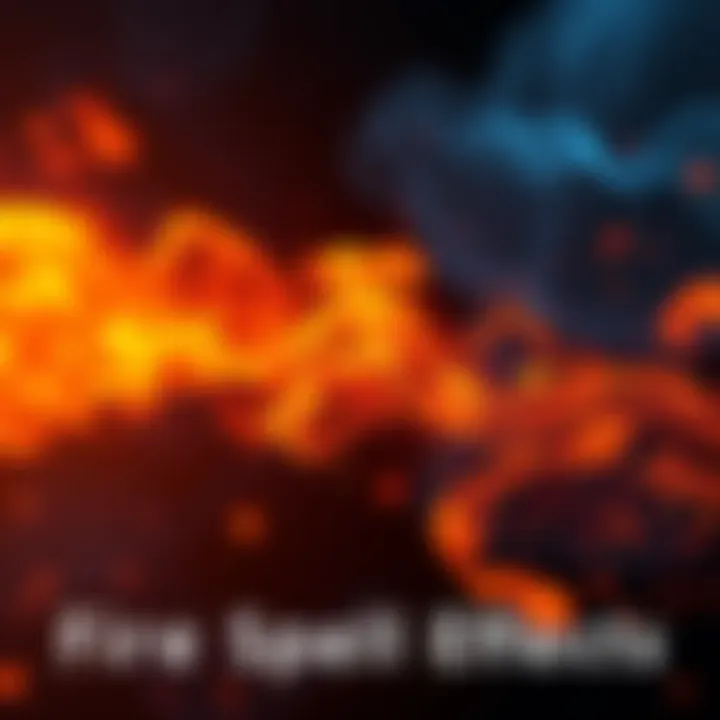 A vibrant visual effect of fire spells with flames and sparks, featuring melee slashes and elemental bursts, ideal for action games.