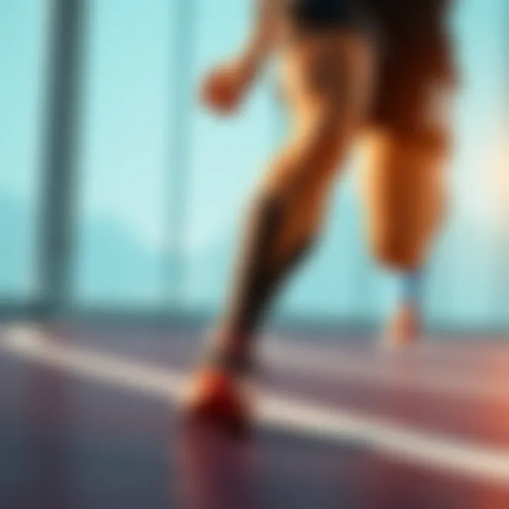 A character preparing to run with lifelike leg movements in an animation frame.