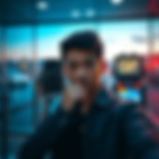 A person taking a mirror selfie, showing a lifelike background created by AI