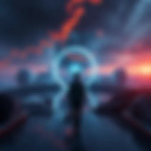 A surreal scene depicting a person looking at a mirror reflecting a distorted world, symbolizing the idea that reality may be an illusion