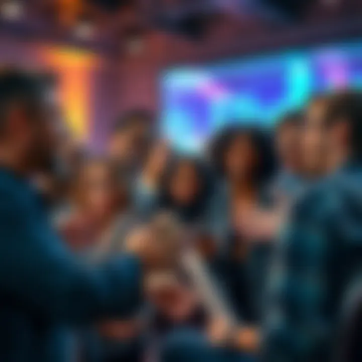 A group of people engaging in a lively discussion about unexpected events, showing diverse reactions and expressions.