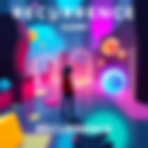 A scene from Recurrence showing a character interacting with time-reset puzzles, surrounded by vibrant colors and abstract shapes.