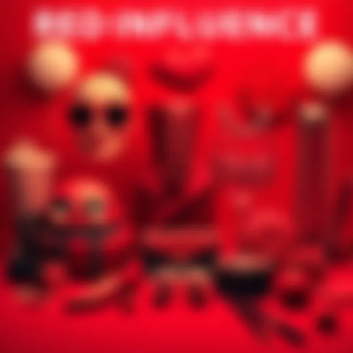 A vibrant red backdrop with fashion items and cultural symbols reflecting the emotional power of red.