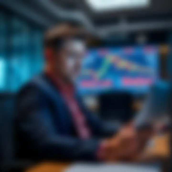 Reddit CEO looks worried while reviewing stock charts and Google AI performance reports in an office setting