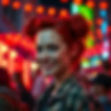A woman with striking red hair styled in two messy buns, enjoying the festive atmosphere of Punktober.