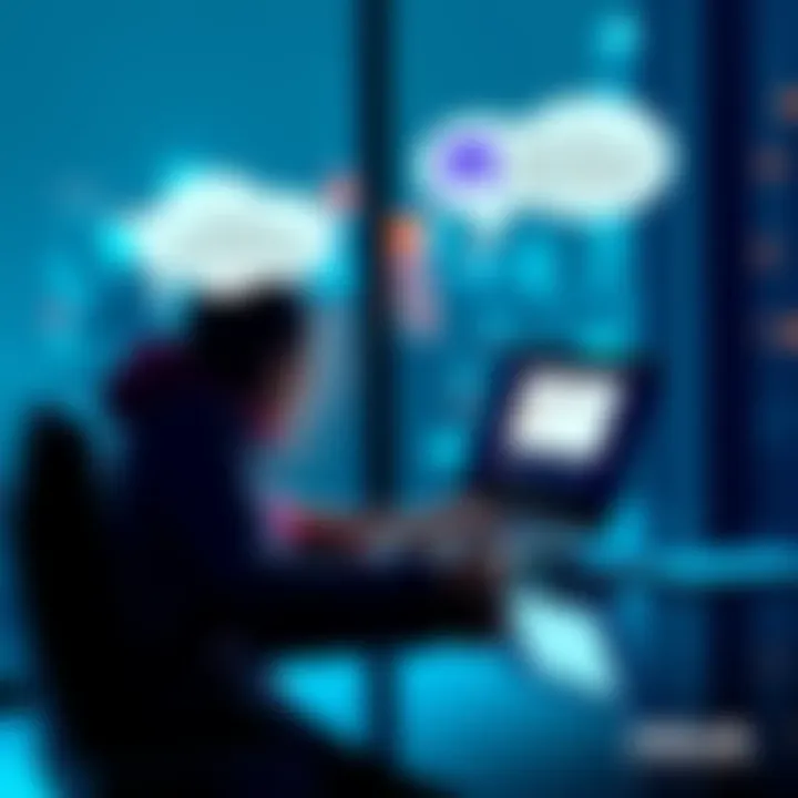 A person sitting at a desk, typing on a laptop, with thought bubbles showing their first ChatGPT prompt and memories about it.