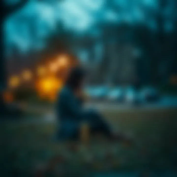 A thoughtful individual sits alone in a park, looking at the ground as they reflect on their self-identity.