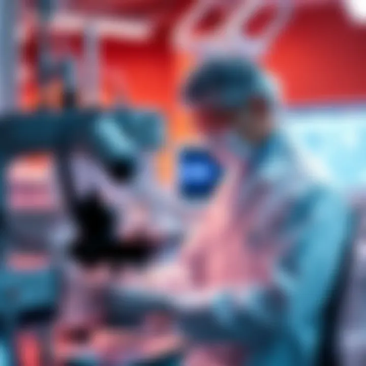 A scientist conducting a human trial for regenerative therapy aimed at treating hearing loss, showing a laboratory setting with advanced equipment.