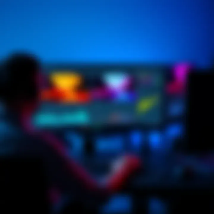 A person working on a computer screen showing Blender software with V-Ray rendering settings, focused on animation workflow.
