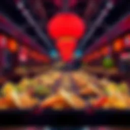 A scene showing the rendering of one trillion unique food plates in a game environment, highlighting vibrant colors and various food types.